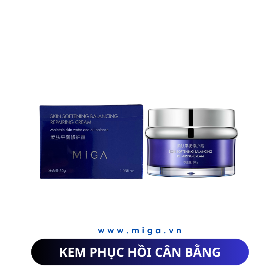 Kem Phục Hồi Cân Bằng MIGA - MIGA Skin Softening Balancing Repairing Cream 30g Tác dụng chính của Kem phục hồi cân bằng MIGA gồm phục hồi, tái tạo da, chống sẹo, liền vết thương